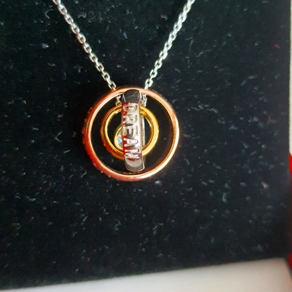 LOVE, DREAM, HAPPINESS  orbiting bands sterling silver necklace - Picture 4 of 7